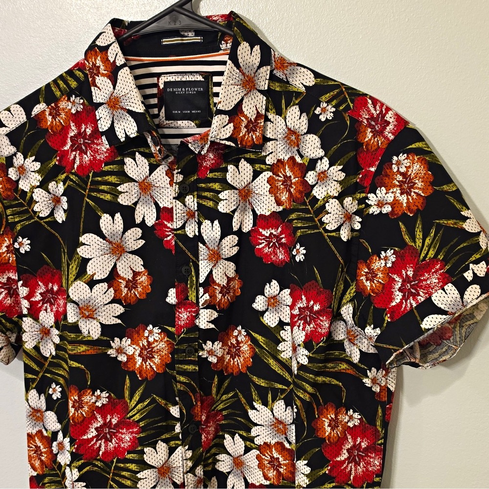 Denim & Flower Ricky Singh Men's Woven Cotton SS Button-Up Floral M Multi #275